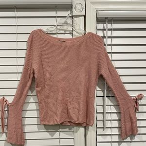 Express pink knit sweater, flared sleeve with strings to make a bow